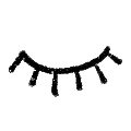 Minimalist black line drawing of a closed eye with stylized eyelashes